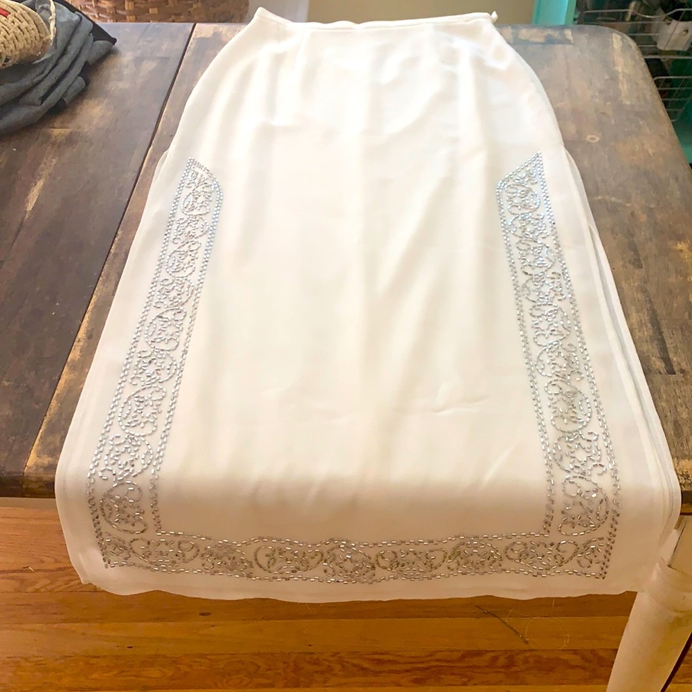 Vintage White & Silver Beaded Maxi Skirt